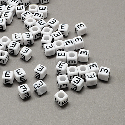 Perline europee di grandi dimensioni in acrilico, foro orizzontale, bianco & nero, cubo con lettera, letter.e, 8x8x8mm, Foro: 4 mm, circa 1144pcs/500g