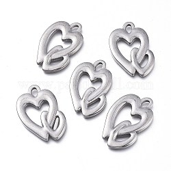 Pendentifs en acier inoxydable saint valentin 304, coeur avec le coeur, couleur inoxydable, 30.5x21x3mm, Trou: 4.5x2.8mm