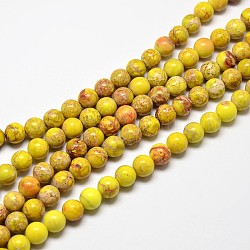 Fili di perle di diaspro imperiale naturale, tondo, tinto, giallo, 10mm, Foro: 1 mm, circa 38pcs/filo, 15 pollice