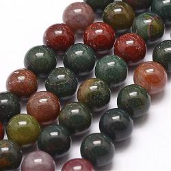 Brins de perles de pierre de sang indienne naturelle, perles de pierre d'héliotrope, ronde, 10mm, Trou: 1mm, Environ 38 pcs/chapelet, 15.5 pouce (395 mm)