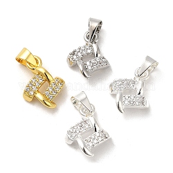 Brass Cubic Zirconia Pendant, Long-Lasting Plated, Lead Free & Cadmium Free, Square Charm, Mixed Color, 13x10x3.5mm, Hole: 5x3.7mm