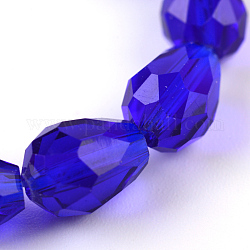 Hilos de cuentas de vidrio transparente, lágrima facetada, azul medio, 8x6mm, agujero: 1 mm, aproximamente 65 pcs / cadena, 17.99 pulgada (45.7 cm)
