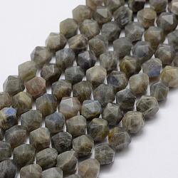 Natural Labradorite Beads Strands, Star Cut Round Beads, Faceted, 8mm, Hole: 1mm, about 47pcs/strand, 14.7 inch