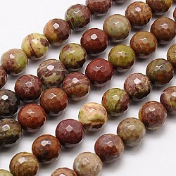 Chapelets de perles en jaspe arc-en-ciel rouge, facette, ronde, selle marron, 10mm, Trou: 1mm, Environ 38 pcs/chapelet, 15.75 pouce
