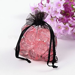 Organza Gift Bags, with Drawstring and Sparkling Dots, Black, 9x7cm
