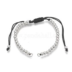 Brass Bracelet Making, with Polyester Cord, Platinum, 5-1/4 inch(13.5cm)~10-1/4 inch(26cm), 4mm, Hole: 2mm