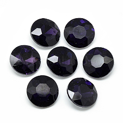 Cabujones de cristal con rhinestone, espalda plateada, facetados, plano y redondo, púrpura, 14x5.8mm