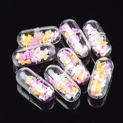 Contenitore per capsule in plastica trasparente apribile, con cabochon fatti a mano in argilla polimerica, pillola con bowknot, colorato, 24x10.5mm