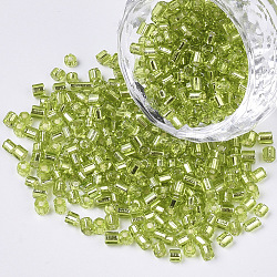 6/0ガラスラッパビーズ  銀並ぶ  黄緑  3.5~5x3.5~4mm  穴：1mm  約4500個/袋