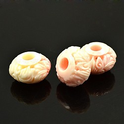 Rondelle Dyed Synthetical Coral Beads, Large Hole Beads, Pink, 16~17x9~10mm, Hole: 4mm