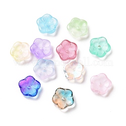 Transparent Spray Painted Glass Beads, Sakura Flower, Mixed Color, 9.5x10x3mm, Hole: 1.2mm