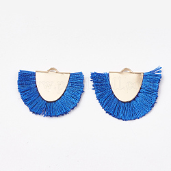 Polyester Tassel Pendant Decorations, with Brass Findings, Semicircle, Light Gold, Blue, 25~27x32~35x3mm, Hole: 3x1.5mm