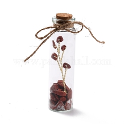 Mini Natural Crystal & Stone Beads Wishing Bottles, with Copper Wire, for DIY Jewelry Making Home Decoration, 22x84mm