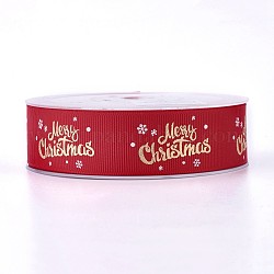 Полиэстер grosgrain лента для Рождества, слово, красные, 25 мм, Около 100 ярдов / рулон
