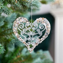 Acrylique avec décoration de pendentif en sequins, décorations suspendues pour sapin de Noël, pour la décoration de la maison de cadeau de fête, cœur, 110x105mm