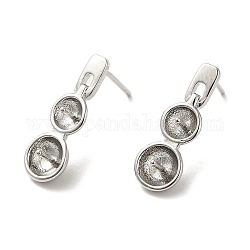 Rack Plating Brass Stud Earring Findings, Earring Settings with Tray, for Half Drilled Beads, Cadmium Free & Lead Free, Platinum, 18.5x6.5mm, Pin: 0.7mm, Tray: 5.5mm and 6.5mm, Pin: 0.6mm