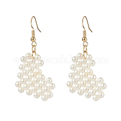 Orecchini pendenti con perle di perle a cuore, Ganci di orecchini in ottone, bianco, 50mm, ago :0.7mm