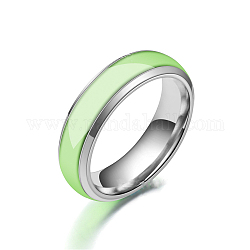 Luminoso 304 anello per dito a fascia piatta in acciaio inossidabile, gioielli bagliore al buio per uomo donna, verde chiaro, misura degli stati uniti 6 (16.5mm)
