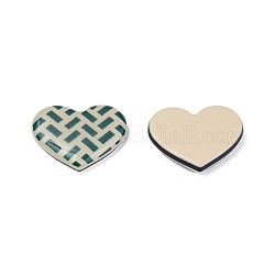 Cabochons acryliques imprimés, coeur avec motif rectangle, amande blanchie, 22x26x5mm