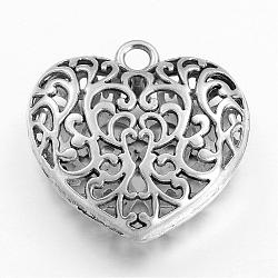 Creux pendentifs coeur en alliage de style tibétain, Sans cadmium & sans nickel & sans plomb, argent antique, 50x49x16mm, Trou: 5mm
