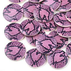 Printed Wooden Pendants, Back Random Color, Flat Round, Hot Pink, 30x5mm, Hole: 1mm