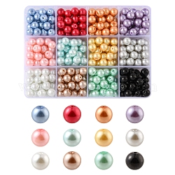 360 pz 12 colori perle di perle di vetro dipinte a forno, perlato, tondo, colore misto, 8~9mm, Foro: 1 mm, 30 pz / colore
