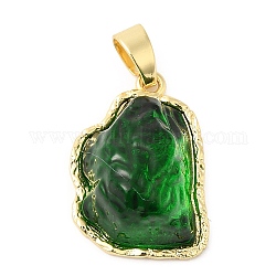 Rack Plating Brass Pendants, Iceberg Melting Shaped Glass Charms, Long-Lasting Plated, Cadmium Free & Lead Free, Real 18K Gold Plated, Green, 22.5x15.5x9mm, Hole: 6x3mm