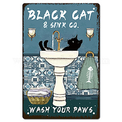 Creatcabin забавная ванная комната ретро металлическая жестяная вывеска черный кот моет лапы винтажный алюминиевый знак для дома, туалета, ресторана, кухни, бара, кофе, настенный декор, художественный подарок для женщин, мужчин, друзей, 8 x 12 дюйм