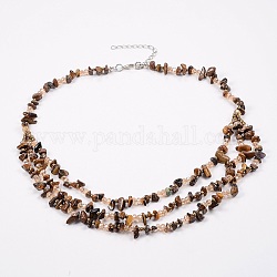 Oeil de tigre naturel et perles de rocaille en verre colliers à gradins, colliers en couches, avec les accessoires en laiton, 18.8 pouce (48 cm)