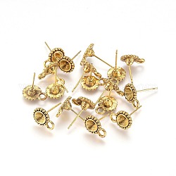 Reperti di orecchini a bottone stile tibetano, con il ciclo,  cadmio& piombo libero, rotondo e piatto, oro antico, 13x8.5mm, Foro: 2 mm, ago :1mm, adatto per strass da 5 mm
