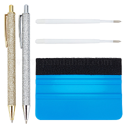 Gorgecraft 5pcs 3 styles stylo à bille presse à poudre d'or, avec recharge de stylo d'échappement et raclette en plastique pp, couleur mixte, stylo à bille : 1 pièce/couleur, 2 couleur, 2 pcs