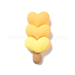 Jolis cabochons décodés en résine opaque, glace avec coeur, nourriture imitation, jaune, 32x15x8mm