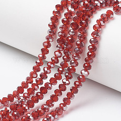 Placcare trasparente perle di vetro fili, mezzo grigio placcato, sfaccettato, rondelle, rosso, 3x2mm, Foro: 0.8 mm, circa 150~155pcs/filo, 15~16 pollice (38~40 cm)