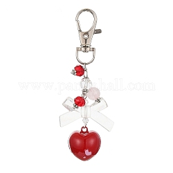 Décorations pendentif cloche coeur en laiton, avec perles acryliques et fermoirs mousquetons pivotants en alliage, platine, 91mm