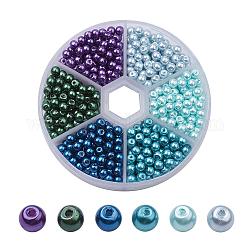 Juegos de microesferas de vidrio de la perla, pearlized, redondo, color mezclado, 4mm, agujero: 1 mm, aproximamente 650 unidades / caja