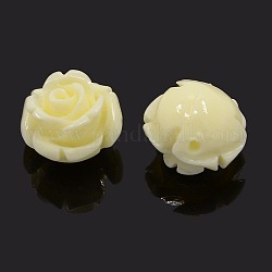 Synthetic Coral 3D Flower Rose Beads, Dyed, Beige, 6x6mm, Hole: 1mm