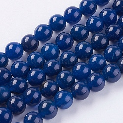 Chapelets de perles d'agate naturelle, teinte, ronde, bleu minuit, 8mm, Trou: 1mm