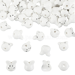 Olycraft 50 pièce de perles en porcelaine Totoro mini chat en porcelaine, perles d'espacement en forme de chat blanc, perles en céramique pour la fabrication de bijoux, collier, bracelet, boucles d'oreilles, accessoires – trou 2 mm