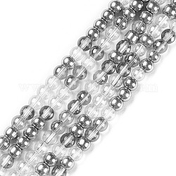 Fili di perle di vetro elettrolitico transperant, ab placcato colore e placcato platino, tondo, chiaro, 4~4.5mm, Foro: 0.9 mm, circa 100pcs/filo, 14.96'' (38 cm)