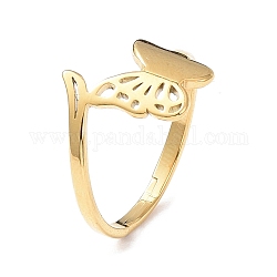 Ionenplattierung (IP) 304 verstellbarer Ring aus Edelstahl mit ausgehöhltem Schmetterling für Damen, golden, uns Größe 6 1/2 (16.9mm)