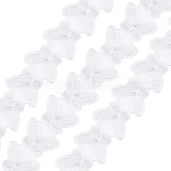 Embroidery Polyester Lace Trim, with Plastic Imitation Pearl Beads, Butterfly, Snow, 2 inch(52mm)