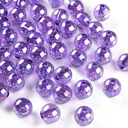 Perles en acrylique transparente, de couleur plaquée ab , ronde, bleu violet, 10x9mm, Trou: 2mm, environ 940 pcs/500 g