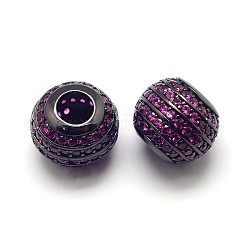 CZ Jewelry Brass Micro Pave Cubic Zirconia European Beads, Cadmium Free & Nickel Free & Lead Free, Large Hole Rondelle Beads, Gunmetal Metal Color, Purple, 12x10mm, Hole: 4mm