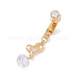 Anneau de ventre de charme de coeur de zircone cubique clair, clip sur anneau de nombril, bijoux non piercing pour femme, or, 45mm