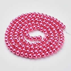 Chapelets de perles en verre nacré, nacré, ronde, rouge violet pâle, 6mm, Trou: 1mm, Environ 140 pcs/chapelet, 32 pouce