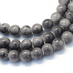 Chapelets de perles rondes en verre peint de cuisson, grises , 10~10.5mm, Trou: 1.5mm, Environ 85 pcs/chapelet, 31.4 pouce