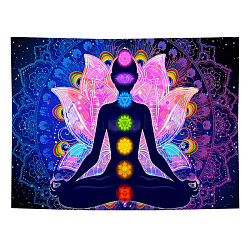 Tapisserie murale à thème de yoga en polyester, Tapisserie de méditation pour la décoration du salon de la chambre à coucher, rectangle, perle rose, 1300x1500mm