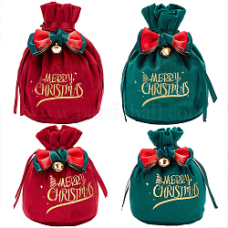 Craspire 4pcs 4 styles sacs de pomme de bonbons de velours de noël, avec pendentifs de fer, nœud papillon pochettes, pour emballage cadeau, couleur mixte, motif d'arbre de Noël, 13~15x14~16 cm, 1pc / style