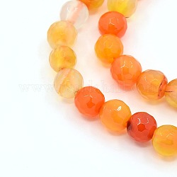Natural Agate Round Beads Strands, Faceted, Dyed & Heated, Dark Orange, 6mm, Hole: 1mm, about 62pcs/strand, 15inch