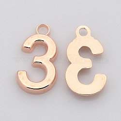 Plating Zinc Alloy Number Charms, Lead Free & Cadmium Free & Nickel Free, Rose Gold Metal Color, Num.3, 18x6~10x2mm, Hole: 2mm